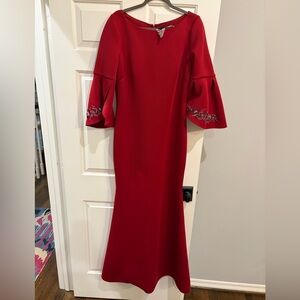 Badgley Mischka Red 3/4 Sleeve Dress with Embellished Cuffs NWT